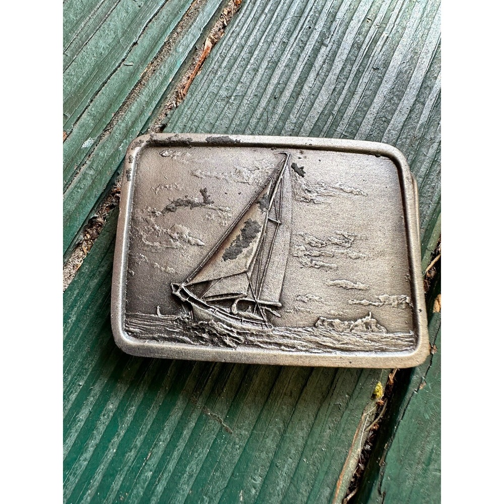 Sailing Sail‎ Boat Nautical Belt Buckle by Indiana Metal Craft 1978 Vintage